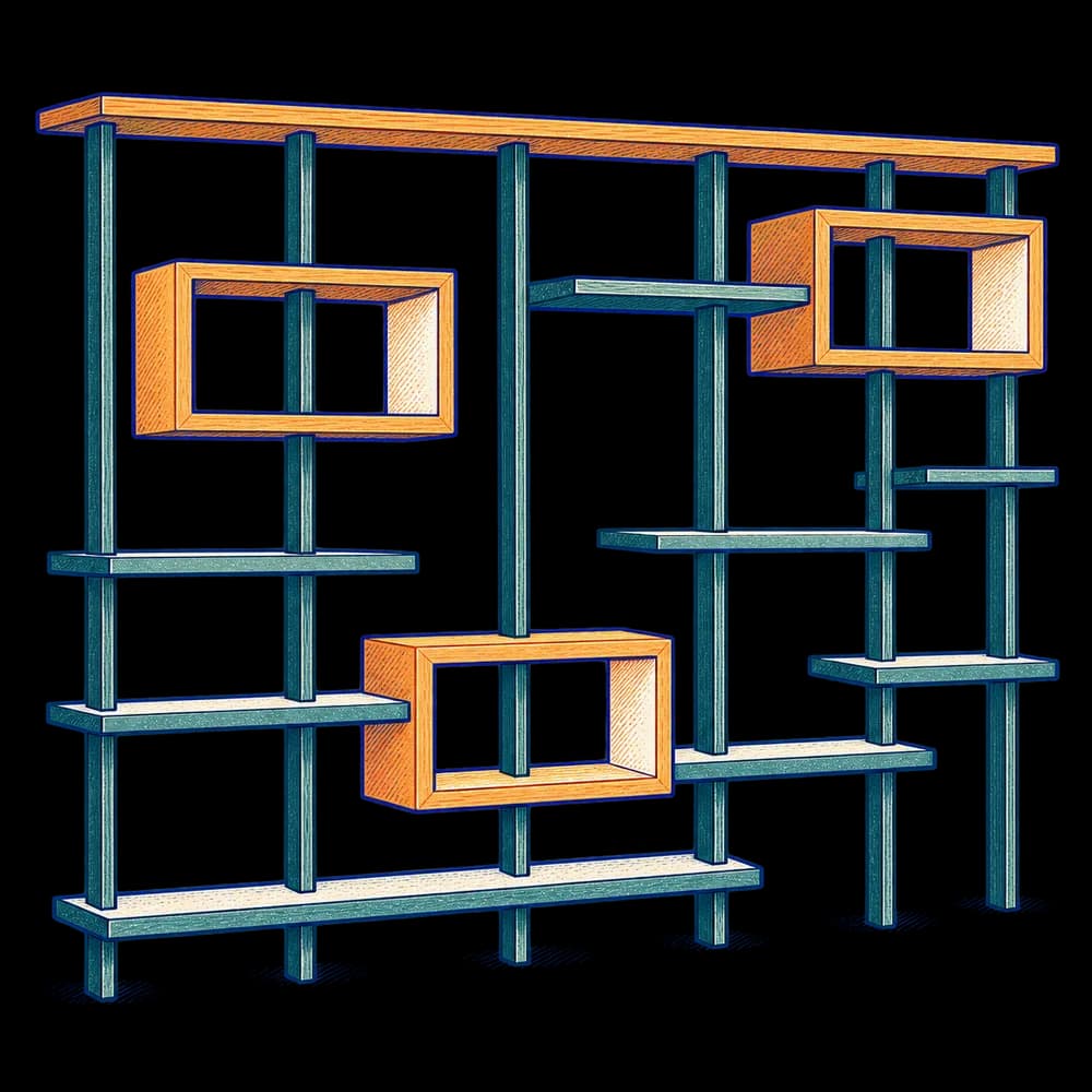 Trama · Separador de acero y madera · Relieve