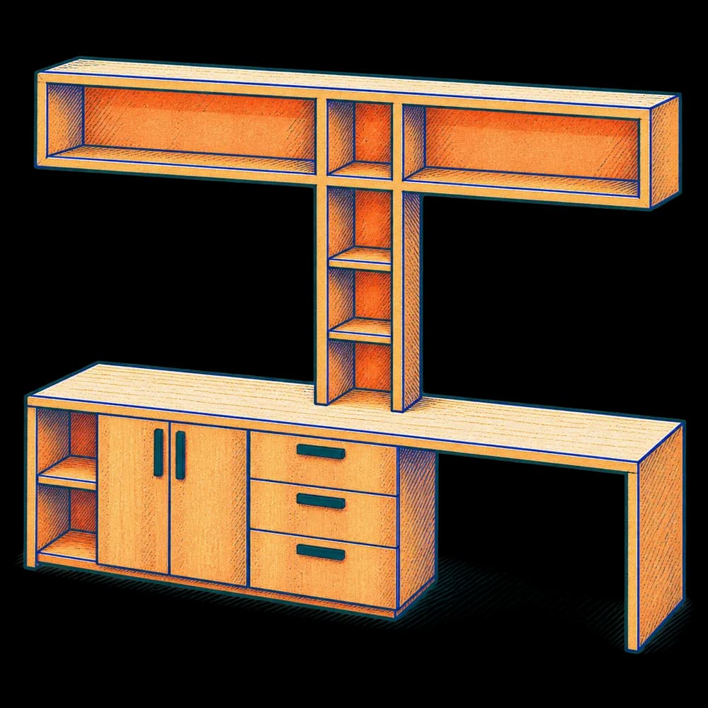 Cauce · Mueble de pared con escritorio · Relieve