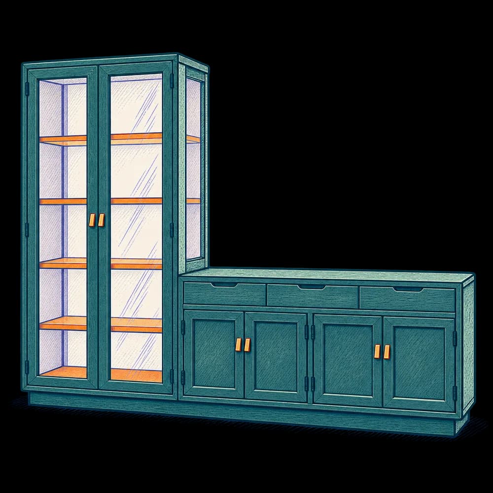 Grano · Vitrina y buffet en nogal · Relieve