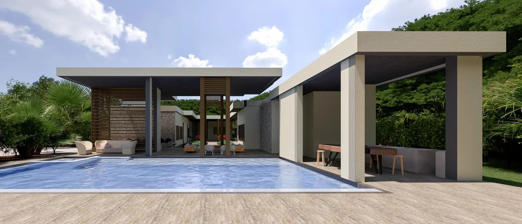 Finca Anapoima · La casa terminada, al atardecer. · IO's Architecture