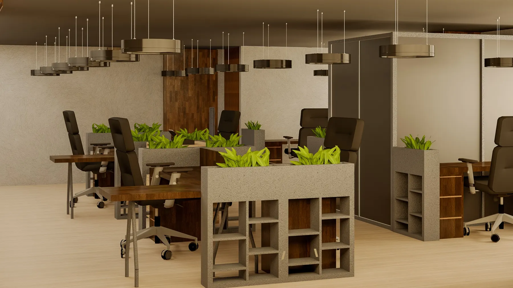 Oficina Sapuga · La oficina de gerencia con el mueble de repisas. · IO's Architecture